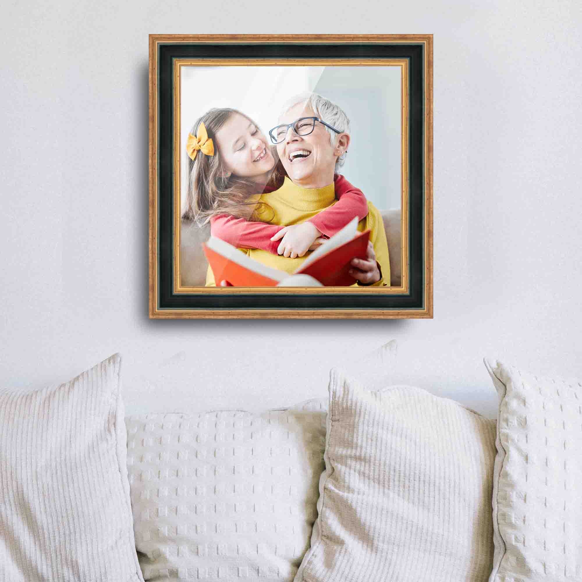 CustomPictureFrames.com 20x20 Frame Gold Real Wood Picture Frame Width 1.75 Inches | Interior Frame Depth 0.5 Inches | Serpero Traditional Photo Frame